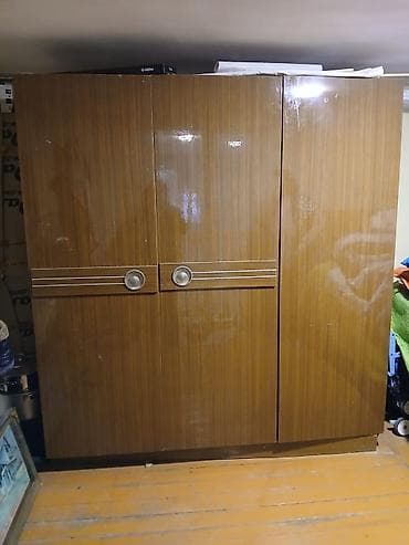3 qapılı, Qəhvəyi, Taxta, Açılan, Düz dolab
