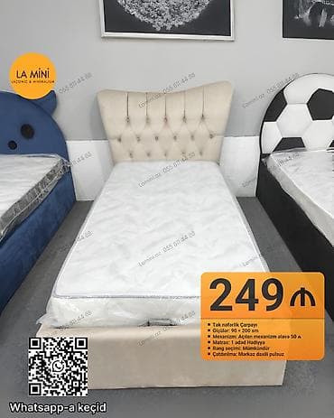 yataq desderi: Təknəfərlik çarpayı, Bazalı, Matras ilə, Siyirməli — 1