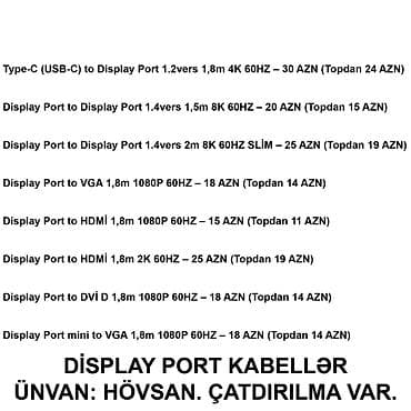 Настольные ПК и рабочие станции: HDMİ DVİ VGA Display Port Type-C USB Kabellər SAYLA ALANA VƏ USTALARA — 4