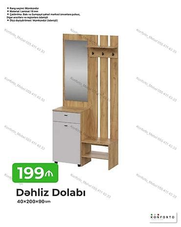 oturaca: Dəhliz dolabı – 40×200×90 sm - Material: 18 mm laminat - Rəng seçimi — 1