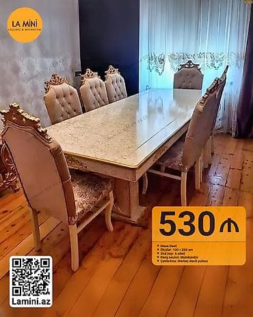 dikd: Qonaq otağı üçün, Açılmayan, Dördbucaq masa, 6 stul — 1