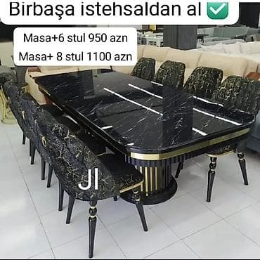 stul bar: Mətbəx və ya qonaq otağı üçün şık yemək dəsti. Qara mərmər effektli — 1