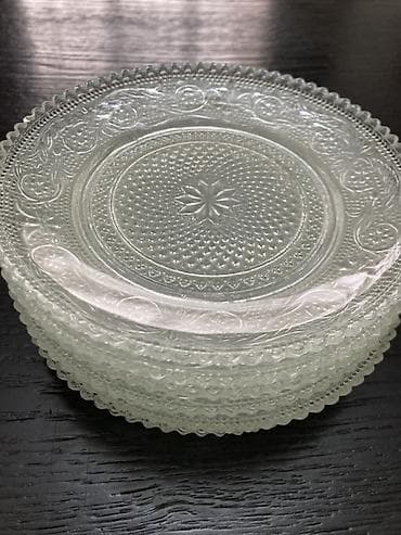 Şüşə qablar dəsti - 6 ədəd şəffaf şüşə desert boşqabı: dairəvi forma