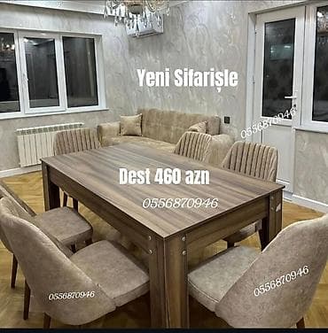 Qonaq otağı üçün, Yeni, Açılmayan, Dördbucaq masa, 6 stul