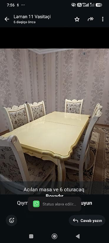 Acılan masa ve 6 oturacaq *Boyadır* Qıymet *350 azn* Ünvan Binəqədi
