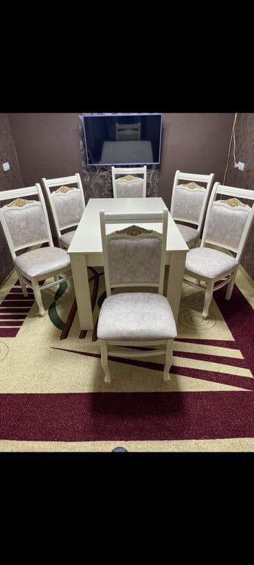 Qonaq otağı üçün, İşlənmiş, Dördbucaq masa, 6 stul