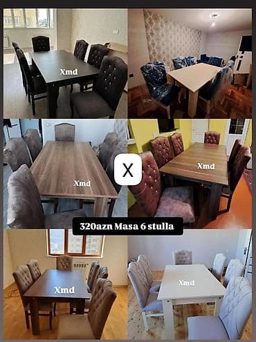 Mətbəx/Qonaq otağı üçün masa və 6 stul dəsti - Komplekt: 1 masa + 6