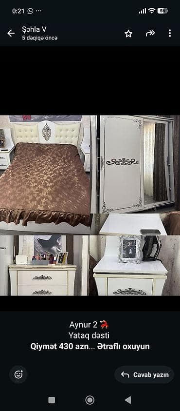 Мебель: 077 613 12 74 /,2” yataq dəsti - Rəng: ağ, gümüşü naxışlarla - — 1