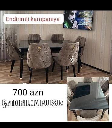 metbex ucun stol stullar: Qonaq otağı üçün, Yeni, Açılmayan, Dördbucaq masa, 6 stul — 1