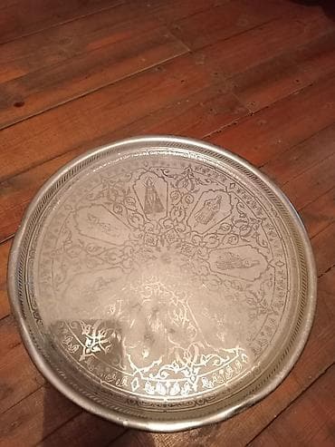 sine sekli: GÜMÜŞ SINI qabı/tray (sini) – əl işı ilə naxışlı - Material: GÜMÜŞ — 2