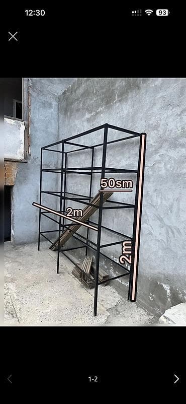 dəmir rəf: Salon üçün metal karkaslı vitrin rəf sistemi - Material: agir qara — 2