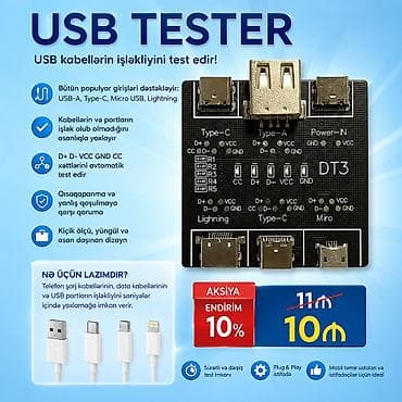 Usb tester. Telefonlar üçün olan usb kabellərin işlək olub olmadığını