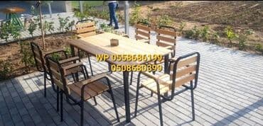 Yeni, Dördbucaq masa, 4 stul, Açılmayan, Stullar ilə, Taxta, Azərbaycan