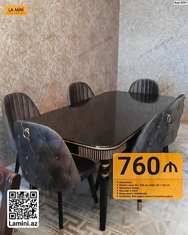 kohnə stul: Masa Dəsti – Kod: 3201 - Tərkib: masa + 6 ədəd stul - Ölçülər: açıq — 1