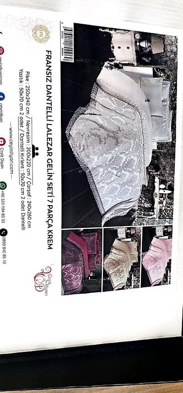 postel: Fransız Dantelli “Lalezar” Gəlin Dəsti – 7 parça, krem rəng Zərif — 1