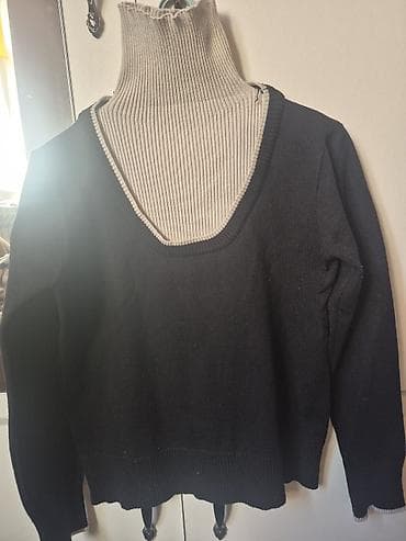 svitir: Qara qadın sviteri - Model: V-yaxa, uzunqol - Rəng: Tünd qara (boz — 3