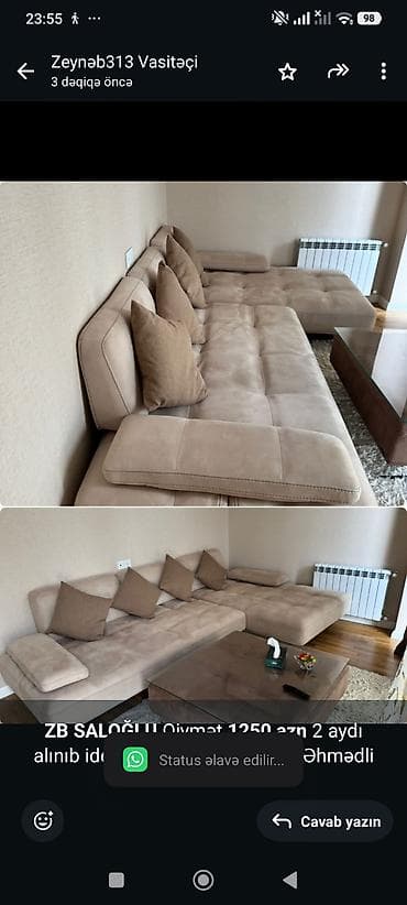 Divanlar: *ZB* *SALOĞLU* Qiymət *1250 azn* 2 aydı alınıb ideal vəziyyətdədir — 1