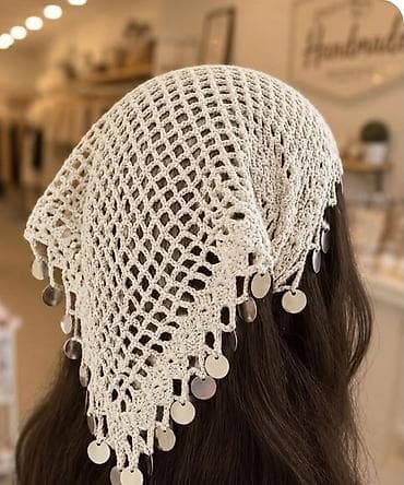 Головные уборы: Kroşe baş örtüyü/bandana – əl işi - Model: Üçbucaq formalı, tor — 4