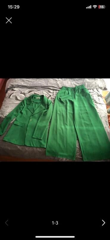 klassik qadin kostyumlari: Yaşıl qadın kostyumu – QuQu Fashion, ölçü 44 - İki hissədən ibarət — 2