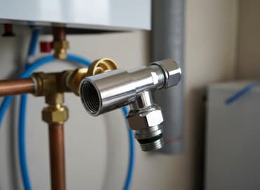 Kombi üçün xrom örtüklü T-forma su klapanı (şikəlli çıxışlı)