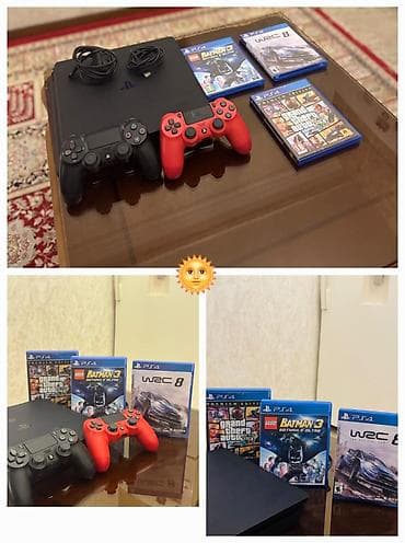 pultlu oyuncaq: 🌞Playstation 4 ✅Satilir 500 azn ✅3 oyun diski ve 2 pult ✅Unvan:8 mkr — 1