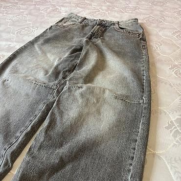 cırıq şalvarlar: Boz rəngli denim şalvar – “FIVE STARS” yazılı - Material: qalın — 2
