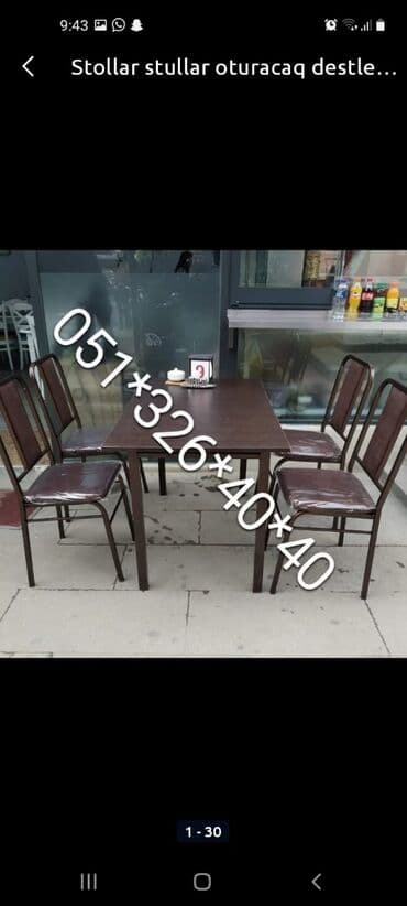 Masa və oturacaq dəstləri: Qonaq otağı üçün, Yeni, Açılan, Dördbucaq masa, 6 stul — 3