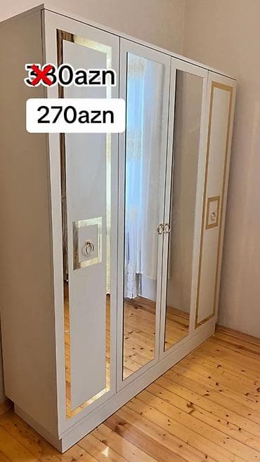 mebel dolablar: Yeni, 4 qapılı, Güzgülü, Bej, Digər material, Açılan, Düz dolab — 1