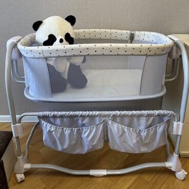 Мебель для дома: Для девочки и мальчика, Четырехугольная, Колыбель, Без бортиков, С матрасом, С механизмом качания — 2