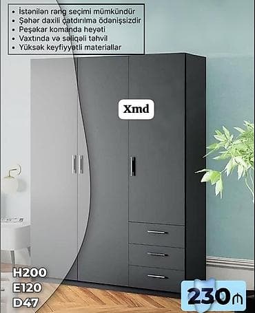 dolab paltar: Üç qapılı paltar dolabı – 230 AZN Xüsusiyyətlər: - Ölçülər: H200 x — 3