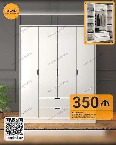 hamam dolapları: 4 qapılı, Siyirməli, Ağ, Açılan, Düz dolab — 1
