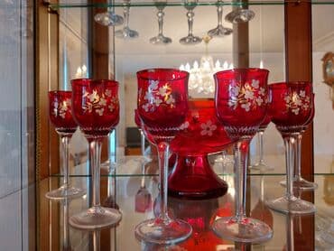 Süfrə qab-qacaqı: Rümkalar, rəng - Qırmızı, Xrustal, 6 ədədli dəst, Çexiya — 1