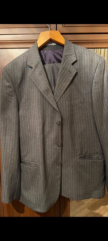 kişi ucun klassik qara kostyum: Tissot kişi kostyumu (jaket + şalvar) - Rəng: tünd boz, incə şaquli — 1