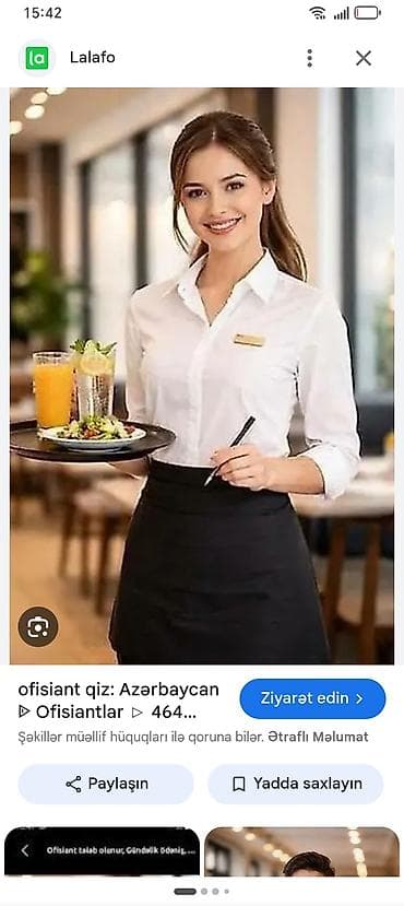 Ofisiant tələb olunur, Restoran, Gündəlik ödəniş, İstənilən yaş, Təcrübəsiz