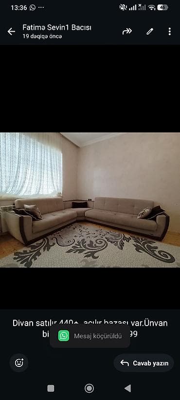 Divan satılır 440₼. açılır bazası var.Ünvan binə qəs. 9341. Fatimə99
