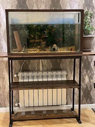 Digər heyvanlar: Akvaryum və stend dəsti - Geniş şüşə akvaryum: düz bucaqlı forma, ön — 4