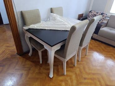 стол из массива дерева: Для гостиной, Нераскладной, Прямоугольный стол, 4 стула — 2