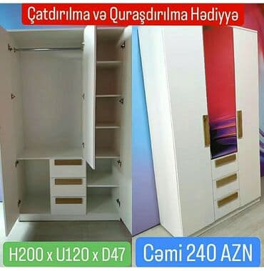 Dolablar: Yeni, Açılan, 4 qapılı Düz dolab, Qarderob, paltar dolabı, Azərbaycan — 3