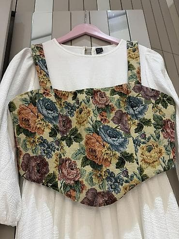 paltar qadın: Ağ rəngli uzun don + çiçəkli korset üst - Üslub: romantik/vintage — 3