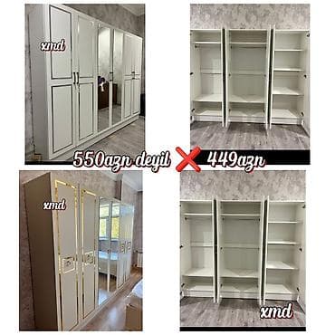 qapi ucuz: 4 qapılı, Güzgülü, Ağ, Digər material, Açılan, Düz dolab — 1