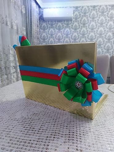 suni qazon satisi: Vətənpərvərlik temalı şokolad qutusu - Qızılı çərçivəli, lentlə — 2