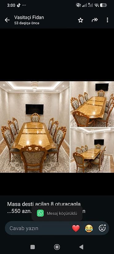 Masa desti acilan 8 oturacaqla
. 550 azn. Unvan Gunewli &amp;fidan