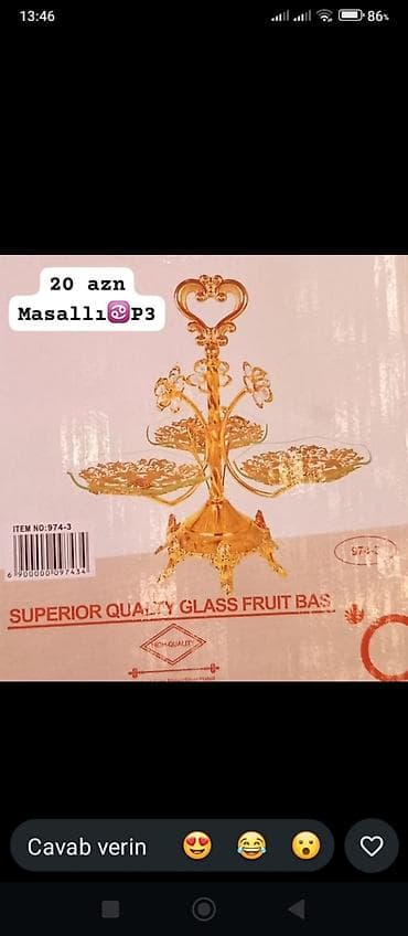 nar 1 saat: 3 mərtəbəli meyvə qabı/standı - Material: şüşə elementlərlə — 1