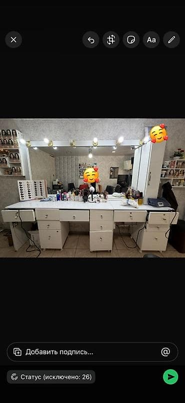 makyaj stul: Gözəllik salonu üçün geniş vizaj/saç düzümü iş stolu və güzgü sistemi — 1