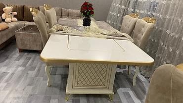 stol destleri: Qonaq otağı üçün, Açılan, Dördbucaq masa, 6 stul — 3