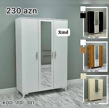 Üç qapılı paltar dolabı – güzgülü model - Kod: TD-301 (əsas şəkil) — 1