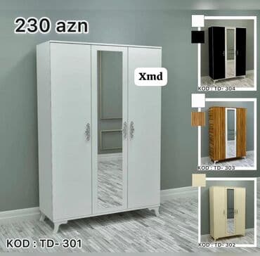 3 qapılı dolab: Açılan, 3 qapılı Düz dolab, Qarderob, paltar dolabı — 1