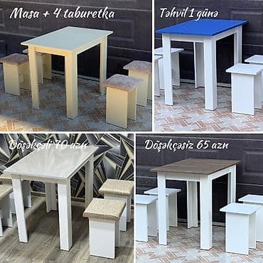 stol sutullar: Masa + 4 taburetka Döşəkçəli 70azn Döşəkçəsiz 65azn Ölçü: 90x60sm / — 3