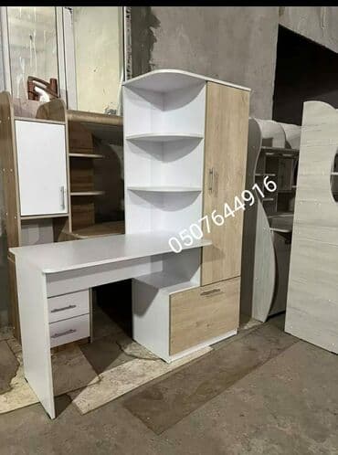 письменный стол с полками: Düz masa, Stulsuz, Polkalı, Siyirməli, Mat laminat — 6