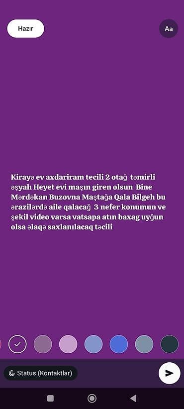 Xidmət elanıdır: Kirayə ev axtarışı Axtarılan ev: - 2 otaqlı -